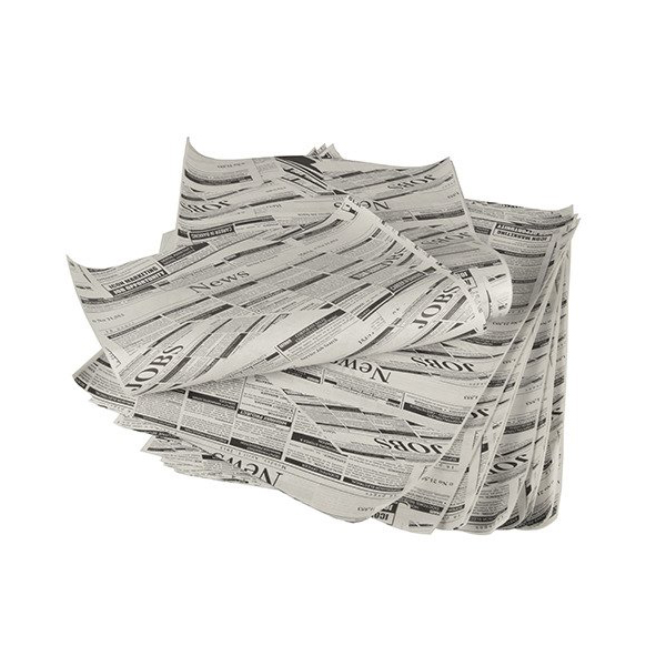 Weißes Geschenkpapier mit Zeitungsaufdruck, Maße 35 x 25 cm