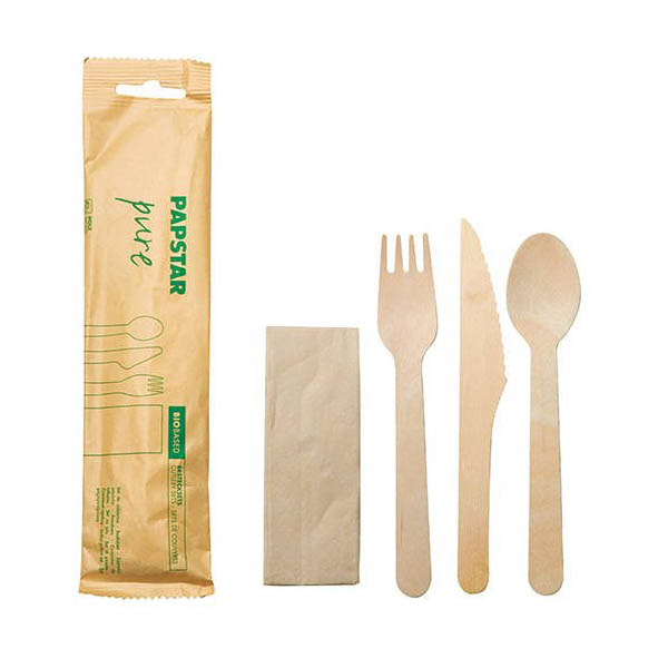 Ökologisches 30-teiliges Besteckset aus Holz inklusive Serviette