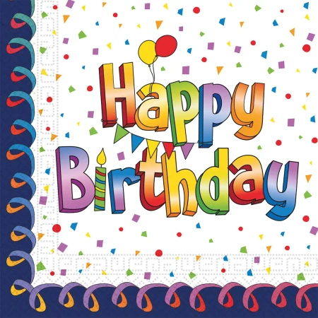 Zweilagige Servietten „Happy Birthday“, 33 x 33 cm, 20 Stück