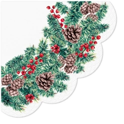 Runde 3-lagige Servietten „Winter Branches“, 1/4, Durchmesser 32 cm, 12 Stück