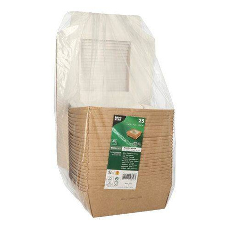 Papierbehälter mit Sichtfenster, PLA, 1000 ml, 16 x 16 x 5 cm, 25 Stück