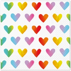 3-lagige Servietten „Rainbow Hearts“, 1/4, 33 x 33 cm, 20 Stück
