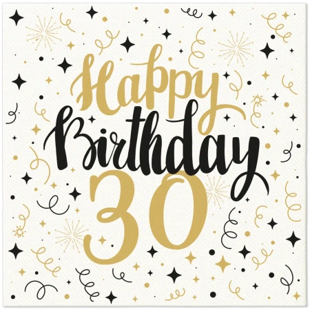 Premium-Airlaid-Servietten „Birthday 30“, 40 x 40 cm, 50 Stück
