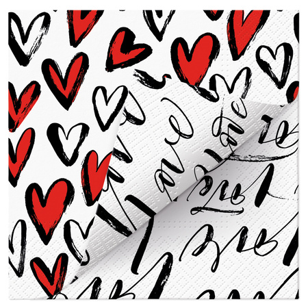 3-lagige, doppelseitige Servietten „Double Love“, 1/4, 33 x 33 cm, 20 Stück