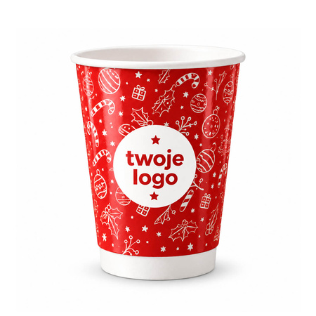 Weihnachtsbecher mit Ihrem Logo – Papierbecher, Dispersionsbeschichtung, 250 ml, Ø 80 mm, GLÄNZEND, 1000 Stk.