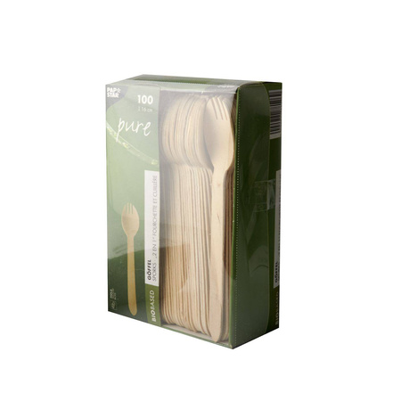 Holzlöffel-Gabeln, 16 cm, 100 Stück