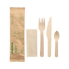 Holzbesteckset – Gabel, Messer, Löffel + Serviette, 50 Stück