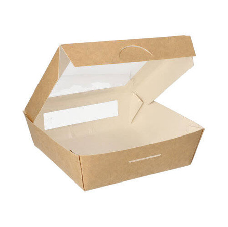 Papierbehälter mit Sichtfenster, PLA, 1000 ml, 16 x 16 x 5 cm, 25 Stück