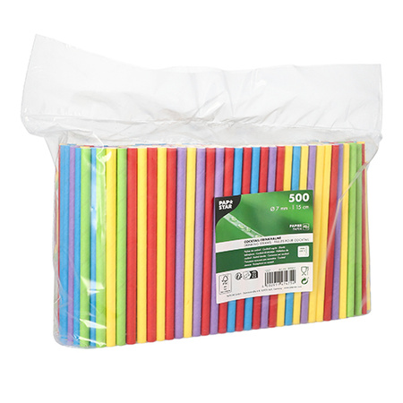 Papier-Cocktailstrohhalme, bunte Mischung, 7/150 mm, 500 Stück