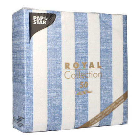 Servietten „Royal Collection Lines“, weiß-blau, 1/4, 3-lagig, 40 x 40 cm, 50 Stück