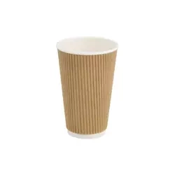 Brauner, geriffelter Pappbecher, Dispersionsbeschichtung, 450 ml, Durchmesser 90 mm, 25 Stück