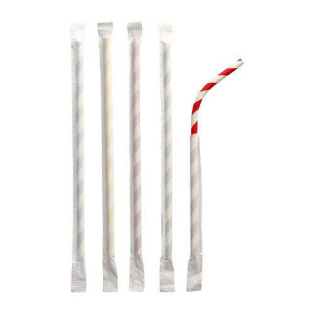 Flexible Papierstrohhalme, Farbpalette 6/200 mm, einzeln verpackt, 100 Stück