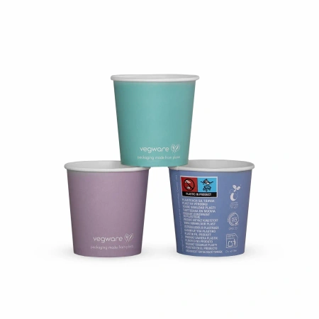 Pastellfarbener Vegware-Papierbecher, 120 ml, Durchmesser 62 mm, 50 Stück