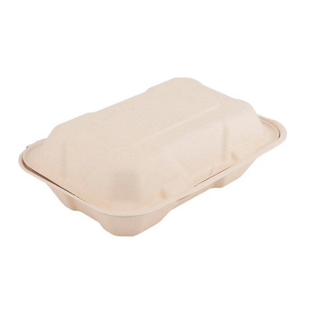 Zuckerrohr-Menübox, ungeteilt, zweilagig, 1000 ml, 22,7 x 15,2 x 7,6 cm, 50 Stück