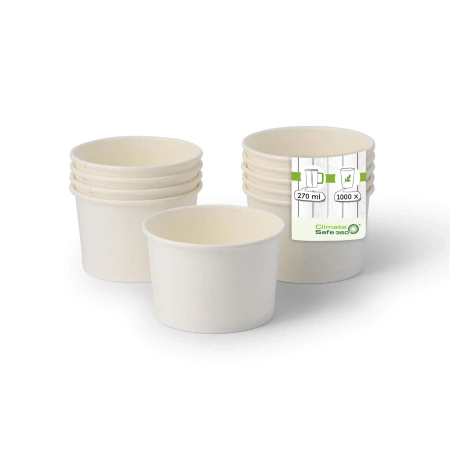 Weißer Pappbecher für Eis, 270 ml, Durchmesser 92 mm, 50 Stück
