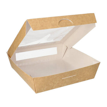 Papierbehälter mit Sichtfenster, PLA, 1500 ml, 19 x 19 x 5 cm, 25 Stück