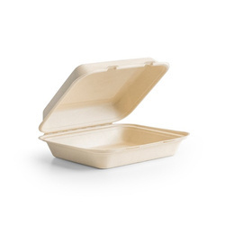 Menübox aus Zuckerrohr, ungeteilt, naturfarben, 24 x 20,7 x 6,9 cm, 50 Stück