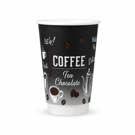 Papierbecher doppelwandig, schwarz, "Coffee, 350 ml, Ø 90 mm 25 Stk.