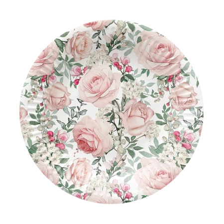 Runder Pappteller „Roses“, Durchmesser 18 cm, 8 Stück