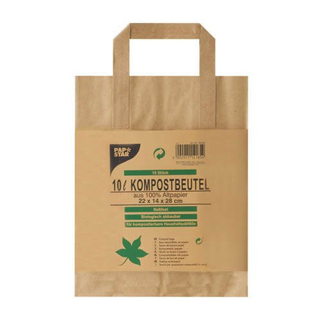 Papiermüllbeutel, 10 l, mit Tragegriff, 15 Stück