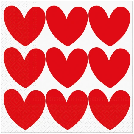 3-lagige Servietten „Red Hearts“, 1/4, 33 x 33 cm, 20 Stück