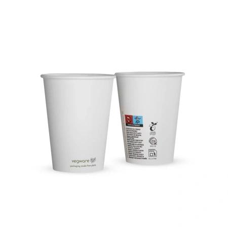 Weißer Vegware-Pappbecher, 350 ml, Durchmesser 90 mm, 50 Stück
