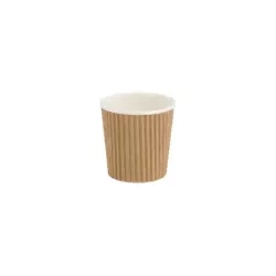Brauner, geriffelter Pappbecher, Dispersionsbeschichtung, 120 ml, Durchmesser 62 mm, 25 Stück
