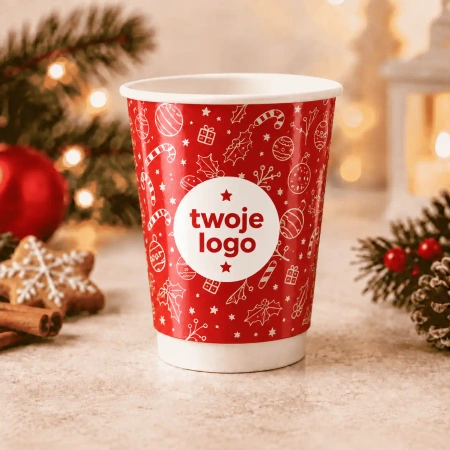 Weihnachtsbecher mit Ihrem Logo – Papierbecher, Dispersionsbeschichtung, 250 ml, Ø 80 mm, GLÄNZEND, 2000 Stk.