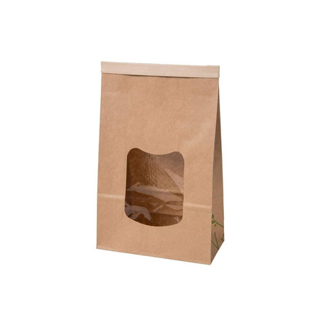 Papiertüte mit PLA-Fenster, 3200 ml, 15,5 x 7 x 24 cm, 50 Stück