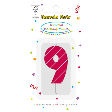 Geburtstagskerze „9“ in Rosa, 1 Stück