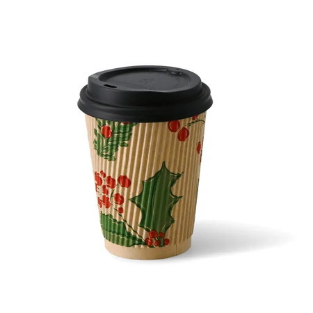 Wellpappe-Becher aus Kraftpapier, Dispersionsbeschichtung, „Christmas“, 350 ml, Durchmesser 90 mm, 25 Stück