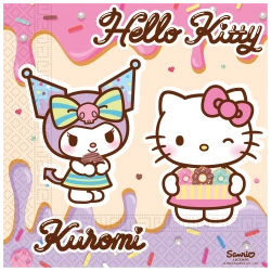 Zweilagige Servietten „Hello Kitty & Kuromi“, 33 x 33 cm, 20 Stück