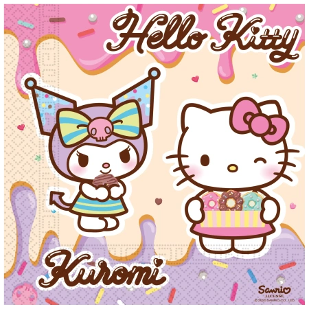 Zweilagige Servietten „Hello Kitty & Kuromi“, 33 x 33 cm, 20 Stück