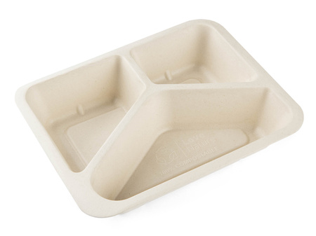 Dreiteiliger Behälter aus Zuckerrohr für Heißsiegelung, 22,8 x 17,9 x 5 cm, 50 Stück