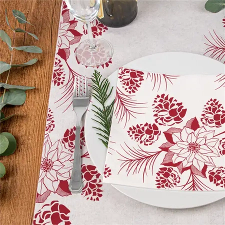 PREMIUM-Papiertischläufer „a'la Leinen“ auf Rolle, „Poinsettia“, 40 cm x 12 m, 1 Stück
