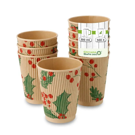 Wellpappe-Becher aus Kraftpapier, Dispersionsbeschichtung, „Christmas“, 350 ml, Durchmesser 90 mm, 25 Stück