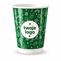 Weihnachtsbecher mit Ihrem Logo – Papierbecher, Dispersionsbeschichtung, 350 ml, Ø 90 mm, GLÄNZEND, 1000 Stk.