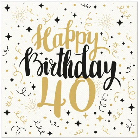 Premium-Airlaid-Servietten „Birthday 40“, 40 x 40 cm, 50 Stück