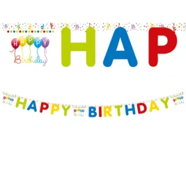 Geburtstagsbanner aus Papier „Happy Birthday“, 2 m, 1 Stück