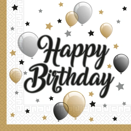 Zweilagige Servietten „Milestone Happy Birthday“, 33 x 33 cm, 20 Stück