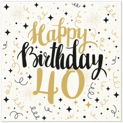Premium-Airlaid-Servietten „Birthday 40“, 40 x 40 cm, 50 Stück