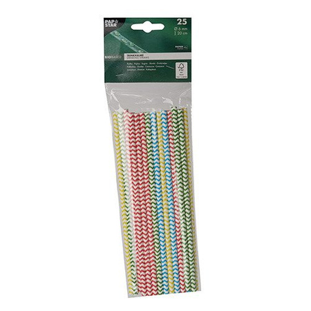 Bunte Papierstrohhalme „Zig Zag“, 6/200 mm, 25 Stück