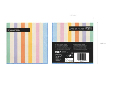 Papierservietten 2‑lagig „Streifen – Bunt“, 33 × 33 cm, 20 Stk.