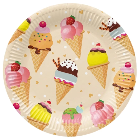 Runder Pappteller „Ice Cream“, Durchmesser 23 cm, 8 Stück