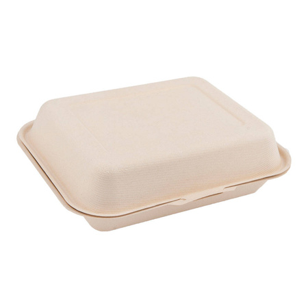 Dreiteilige, doppelwandige Menübox aus Zuckerrohr, 1500 ml, 24,1 x 21 x 4 cm, 50 Stück