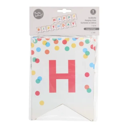 Papiergirlande „Happy Birthday“, Länge 3,5 m, Höhe 20 cm, 1 Stück