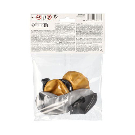 Ballon-Mix in Gold, Schwarz und Silber, 25 cm, 6 Stück
