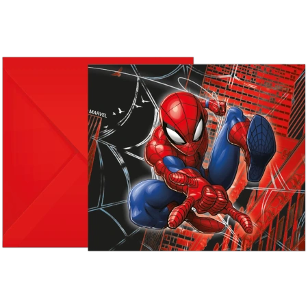 Einladungskarten mit Umschlag „Spider-Man“, 6 Stück