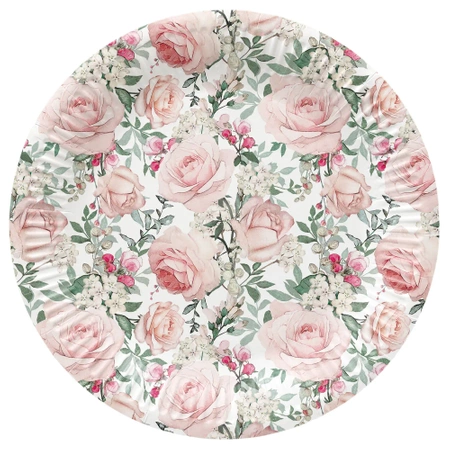 Runder Pappteller „Roses“, Durchmesser 23 cm, 8 Stück