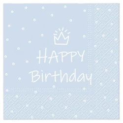 3-lagige Servietten „Birthday Blue“, 1/4, 33 x 33 cm, 20 Stück